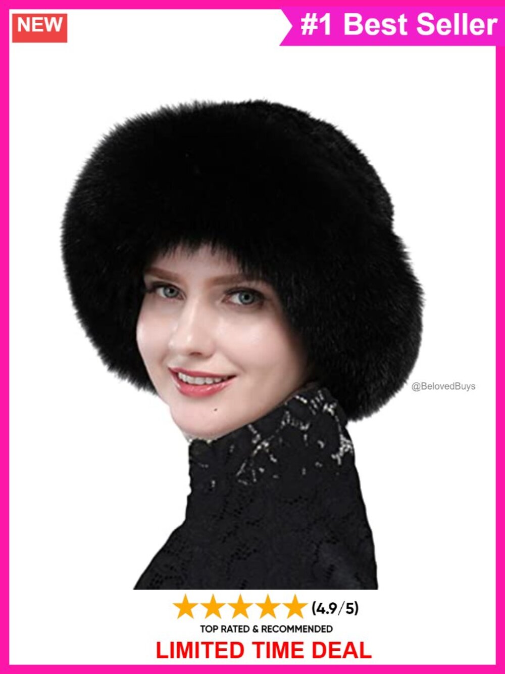 Real Mink Fur Knitted Beanie Hat with Fox Fur Trim Warm Winter Gift